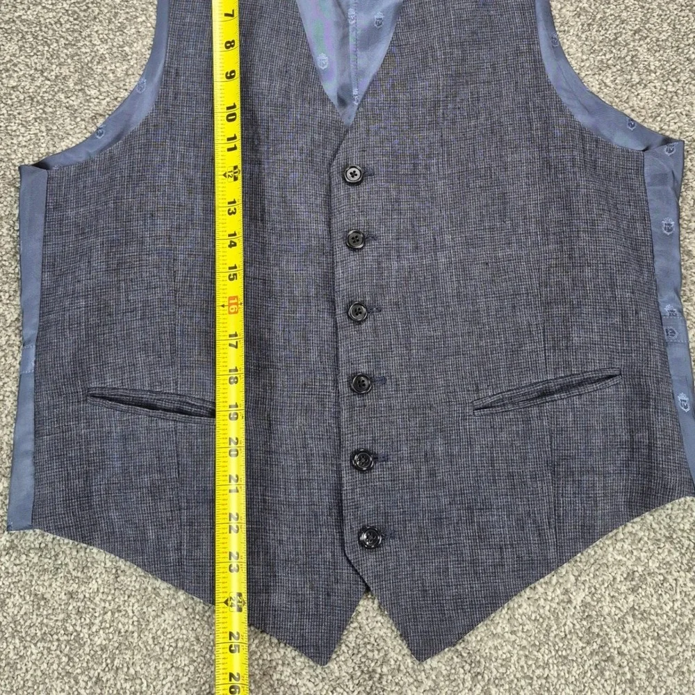 John Varvatos USA Waistcoat Mens Medium Blue 100% Linen Suit Vest